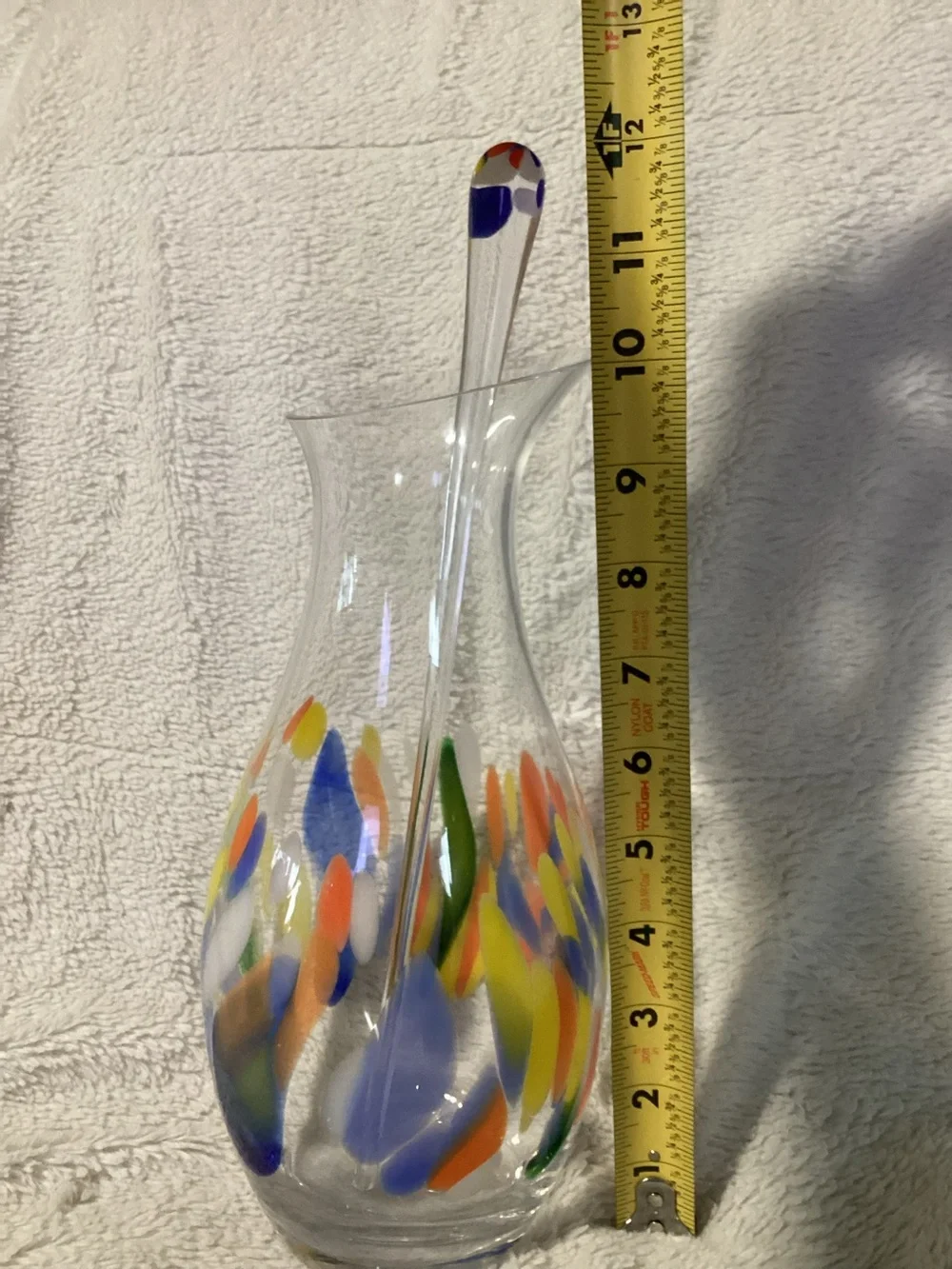 Vintage Hand Blown Art Glass Confetti Cocktail Pitcher w/ Matching Stirrer